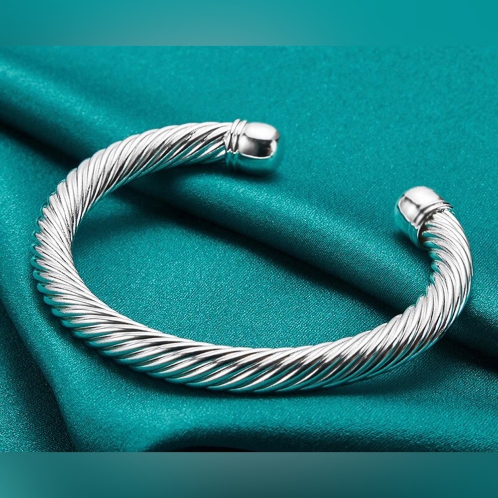 925 Sterling Silver Screw Thread Hand Cuff Bracelet